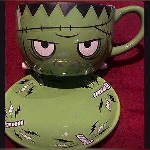 Frankenstein NEW SOUP COFFEE mug saucer SET pychobilly monster tea cup
